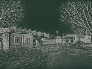 Chalkboard-illustration av Ekillaskolan, Sigtuna