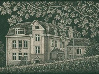 Chalkboard-illustration av Rävåsskolan, Karlskoga