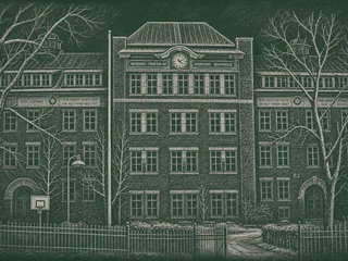 Chalkboard-illustration av Matteusskolan, Stockholm
