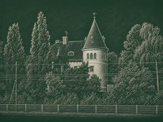 Chalkboard-illustration av Fridnässkolan, Västerås