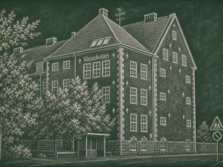 Chalkboard-illustration av Vasaskolan, Kalmar