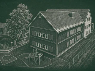 Chalkboard-illustration av Askeby skola, Linköping