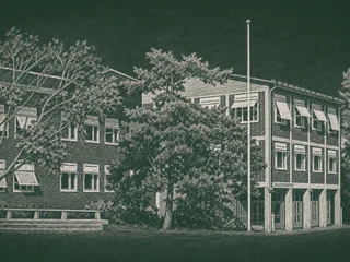 Chalkboard-illustration av Käppala skola, Lidingö