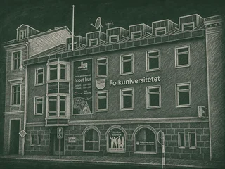 Chalkboard-illustration av Johannes Hedberggymnasiet, Helsingborg