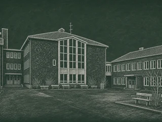 Chalkboard-illustration av Bäckahagens skola, Stockholm