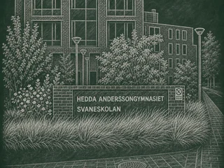 Chalkboard-illustration av Hedda Anderssongymnasiet, Lund
