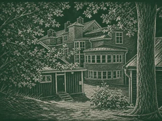 Chalkboard-illustration av Järla skola, Nacka