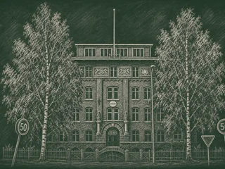 Chalkboard-illustration av Borgarskolan, Gävle