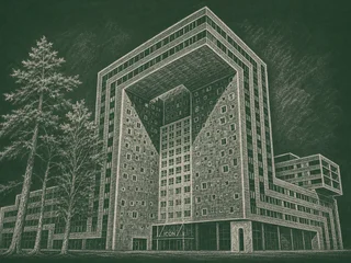 Chalkboard-illustration av Växjö Fria Gymnasium, Växjö