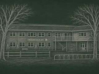 Chalkboard-illustration av Frödingskolan, Karlstad