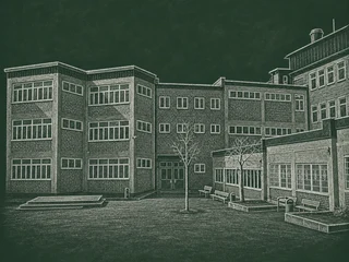 Chalkboard-illustration av Ängskolan, Sundbyberg