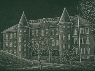 Chalkboard-illustration av Marieborgsskolan, Västervik