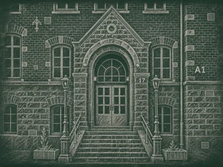 Chalkboard-illustration av Katarina Norra skola, Stockholm