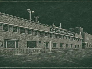 Chalkboard-illustration av Gustavsbergs gymnasium, Värmdö