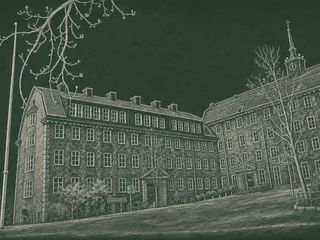Chalkboard-illustration av Högalidsskolan, Stockholm
