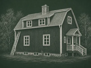 Chalkboard-illustration av Böle skola, Timrå