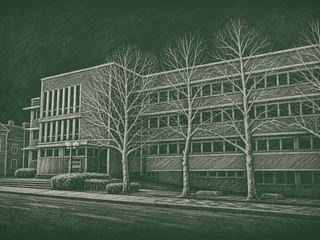 Chalkboard-illustration av Falu Frigymnasium, Falun