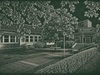 Chalkboard-illustration av Himmelstalunds utbildningscentrum, Norrköping