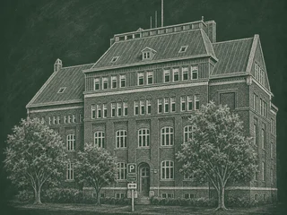 Chalkboard-illustration av Söderslättsgymnasiet, Trelleborg