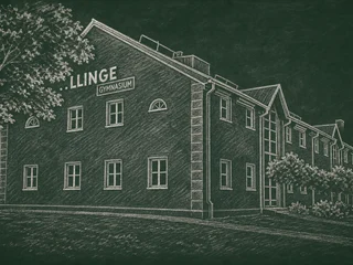 Chalkboard-illustration av Tullinge gymnasium, Botkyrka