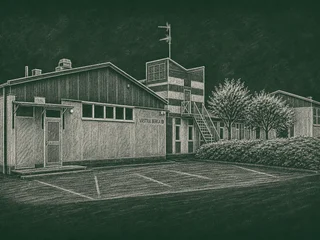 Chalkboard-illustration av Västra Berga skola, Helsingborg