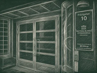 Chalkboard-illustration av Drottning Blankas Gymnasieskola Helsingborg, Helsingborg