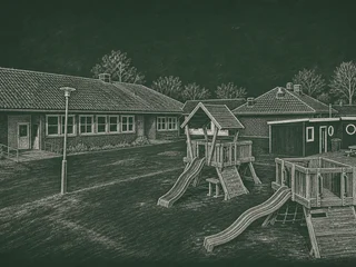 Chalkboard-illustration av Lillängsskolan, Mariestad
