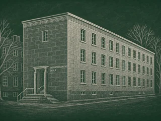Chalkboard-illustration av Observatorielundens skola, Stockholm