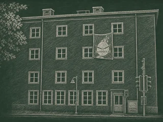 Chalkboard-illustration av Nannaskolan, Uppsala