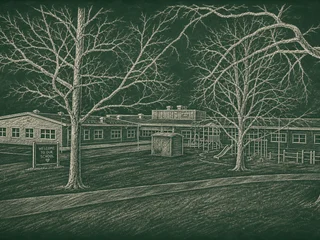 Chalkboard-illustration av Blästadsskolan, Linköping