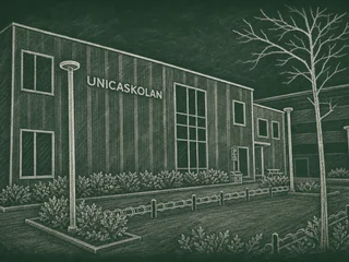Chalkboard-illustration av Unicaskolan, Mariestad