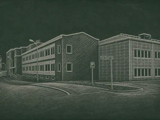 Chalkboard-illustration av Brinellskolan, Fagersta