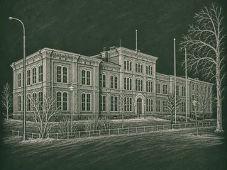 Chalkboard-illustration av Katedralskolan, Uppsala