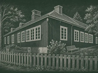 Chalkboard-illustration av Smedslättsskolan, Stockholm
