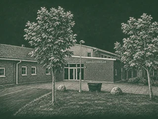 Chalkboard-illustration av Änggårdsskolan, Linköping
