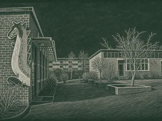 Chalkboard-illustration av Rudboda skola, Lidingö