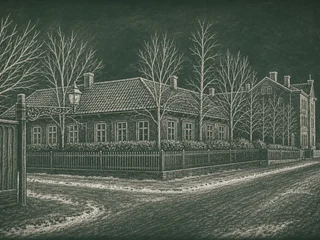 Chalkboard-illustration av Kungsängsskolan, Norrköping