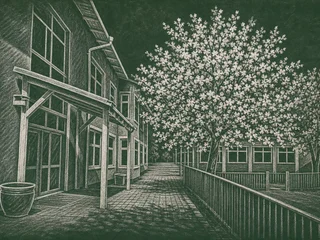 Chalkboard-illustration av Skogskällan, Huddinge