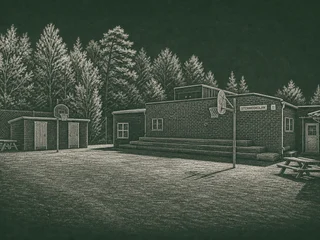 Chalkboard-illustration av Stenmoskolan, Huddinge