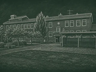 Chalkboard-illustration av Kimstadskolan, Norrköping