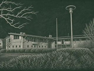 Chalkboard-illustration av Eklandaskolan, Mölndal