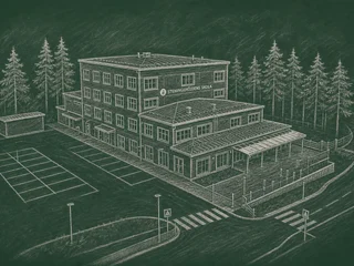 Chalkboard-illustration av Steningehöjdens skola, Sigtuna