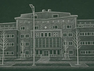 Chalkboard-illustration av Stapelbäddsskolan, Malmö