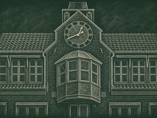 Chalkboard-illustration av Örbyskolan, Stockholm