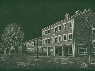Chalkboard-illustration av Breviksskolan, Västervik