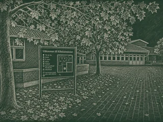 Chalkboard-illustration av Killebäckskolan, Lund