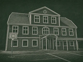 Chalkboard-illustration av Viktoriaskolan, Borgholm