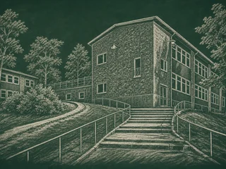 Chalkboard-illustration av Björkhagens skola, Stockholm