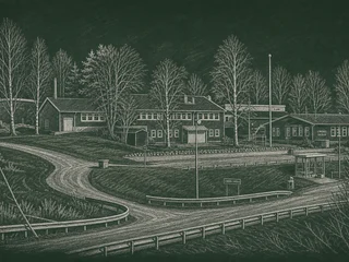 Chalkboard-illustration av Lane Ryrs skola, Uddevalla