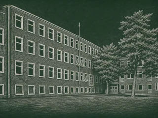 Chalkboard-illustration av Abrahamsbergsskolan, Stockholm